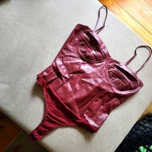 Windsor Maroon Leather Bodysuit